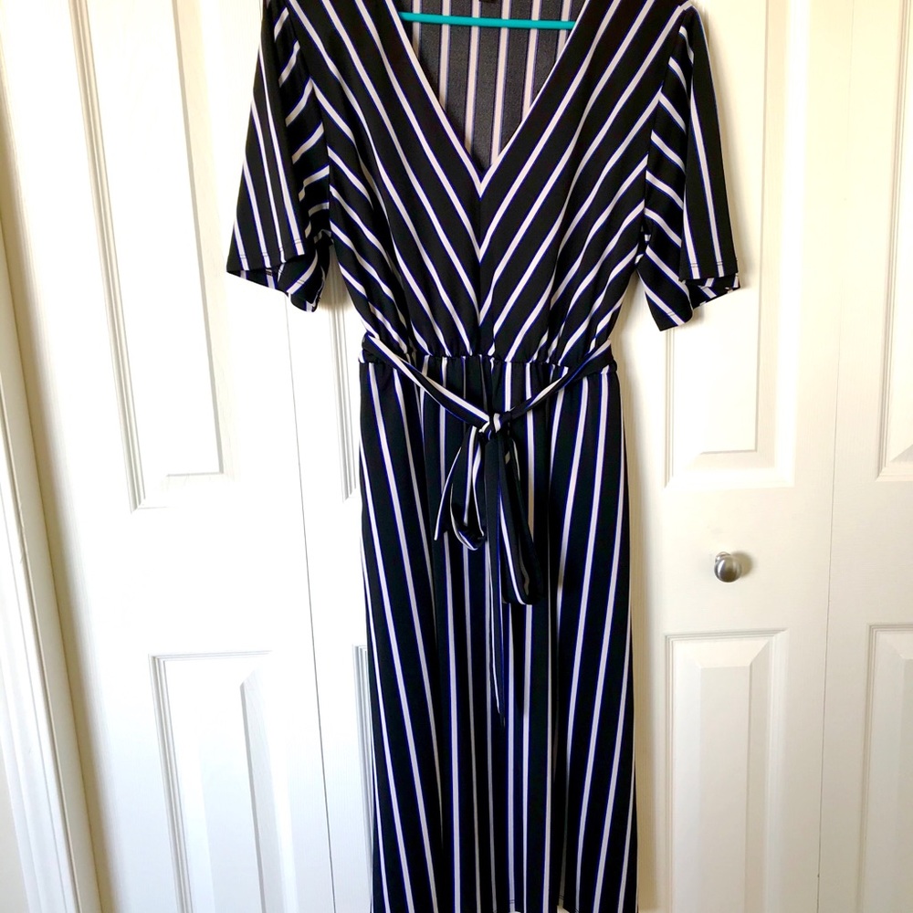 Stretchy black, white and blue stripes dress